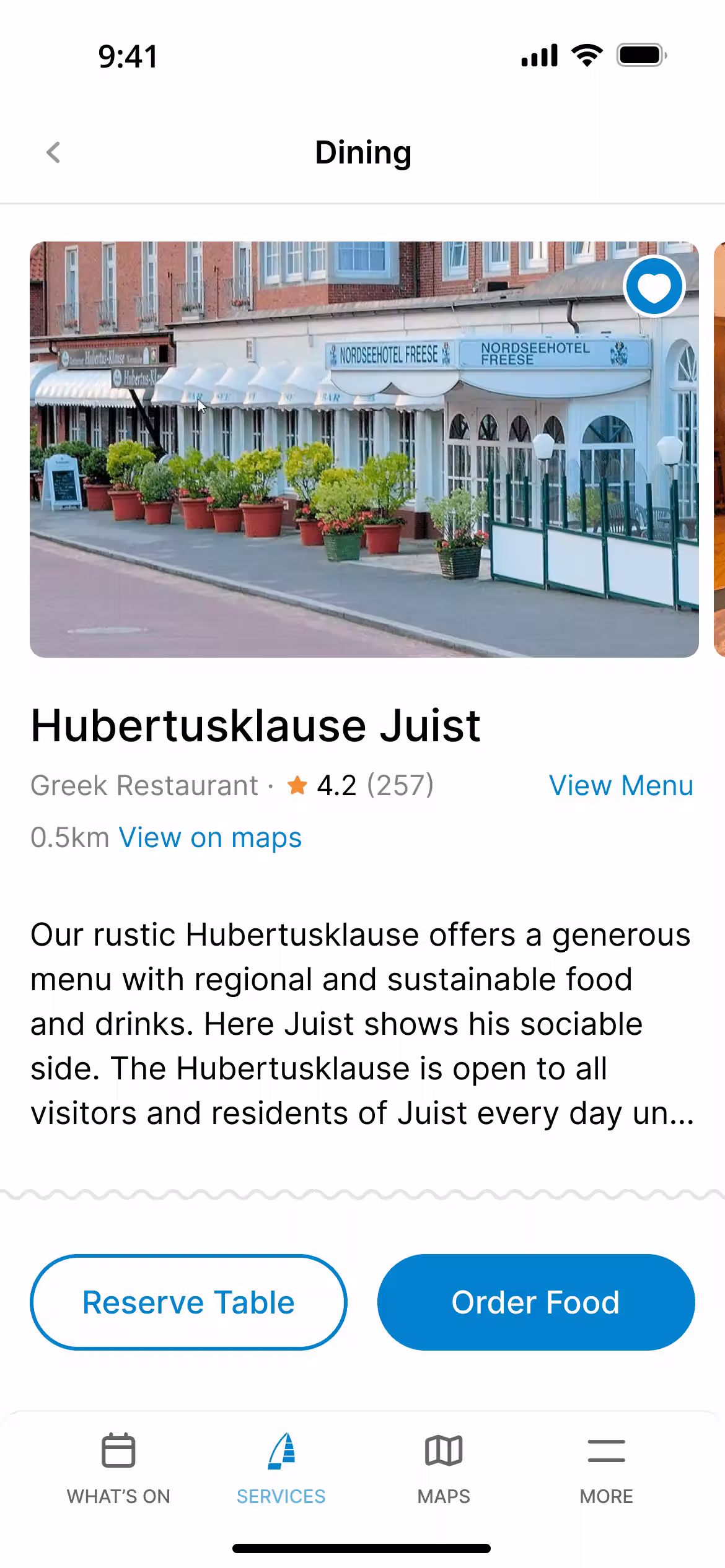 Dining Services on island